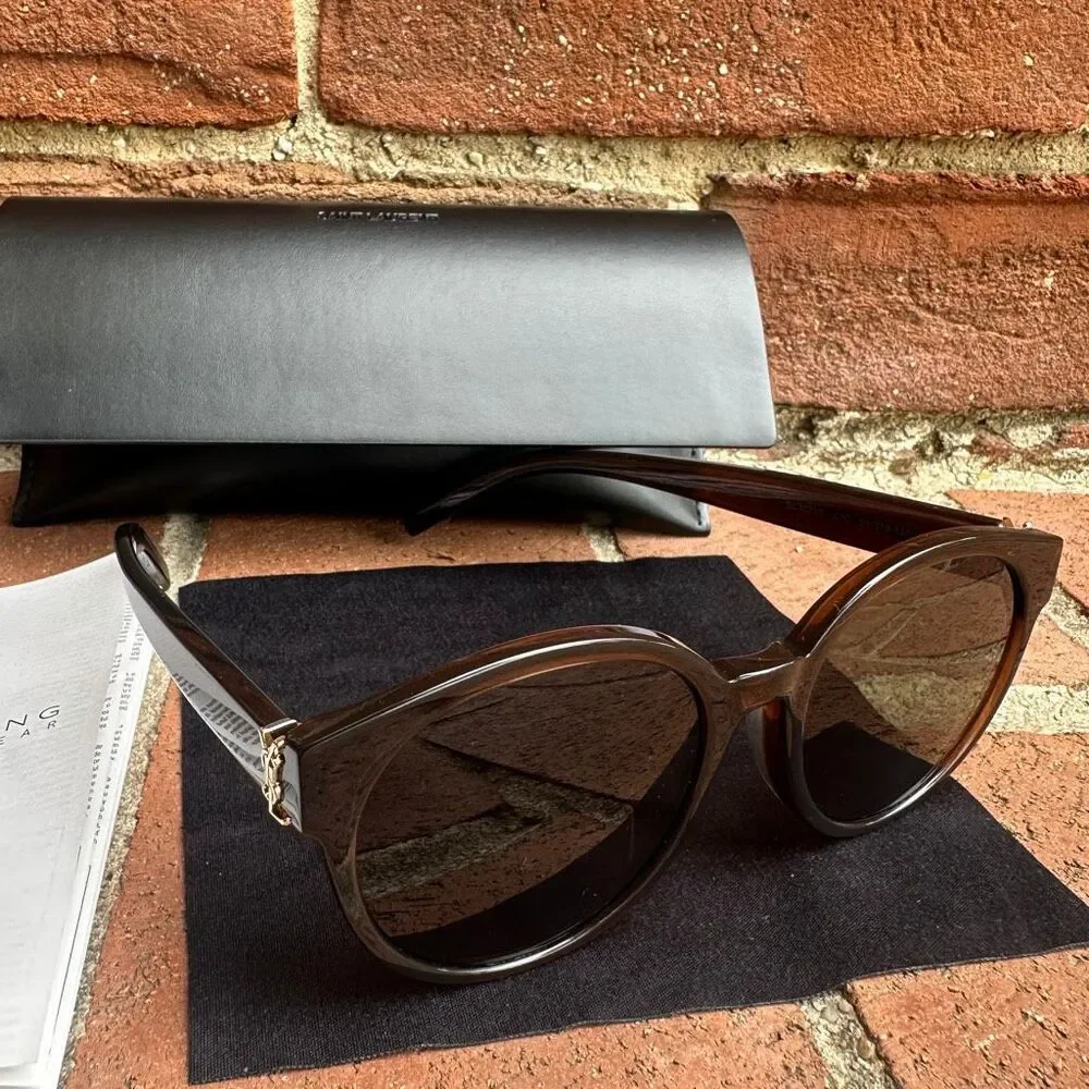 Saint Laurent $520 Women’s SL M31/F Brown Polarized Sunglasses Gold Logo NEW